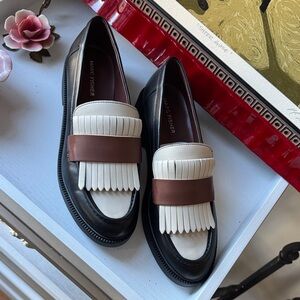 Marc Fisher Black and Cream Loafers with Brown Accent